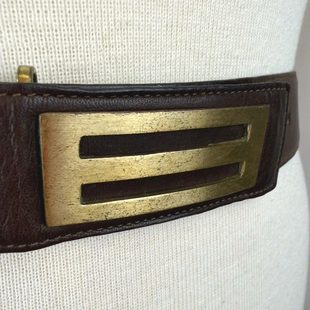 Vintage CHRISTIAN DIOR Brown Leather Belt Mens (30) Brass Buckle‎ Italy Classic